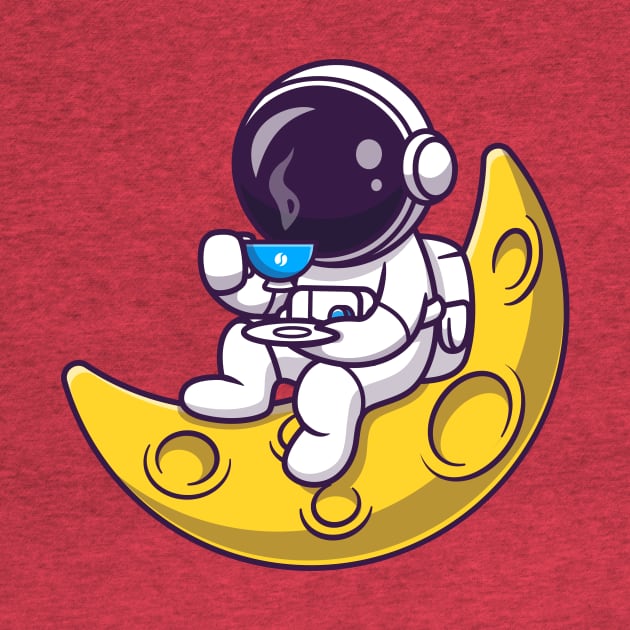 Cute Astronaut Drinking Coffee On The Moon Cartoon by Catalyst Labs